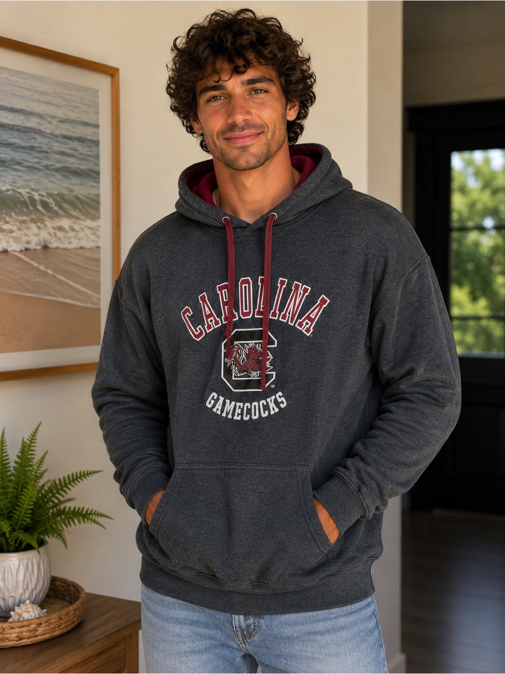 Stadium Athletics Men's Charcoal Hoodie with Maroon Accents